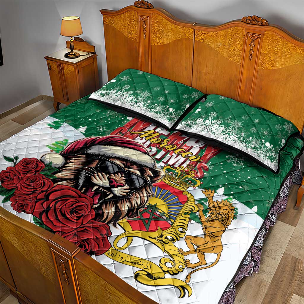 Morocco Christmas Quilt Bed Set Santa Lion With Rose Xmas Vibe LT01