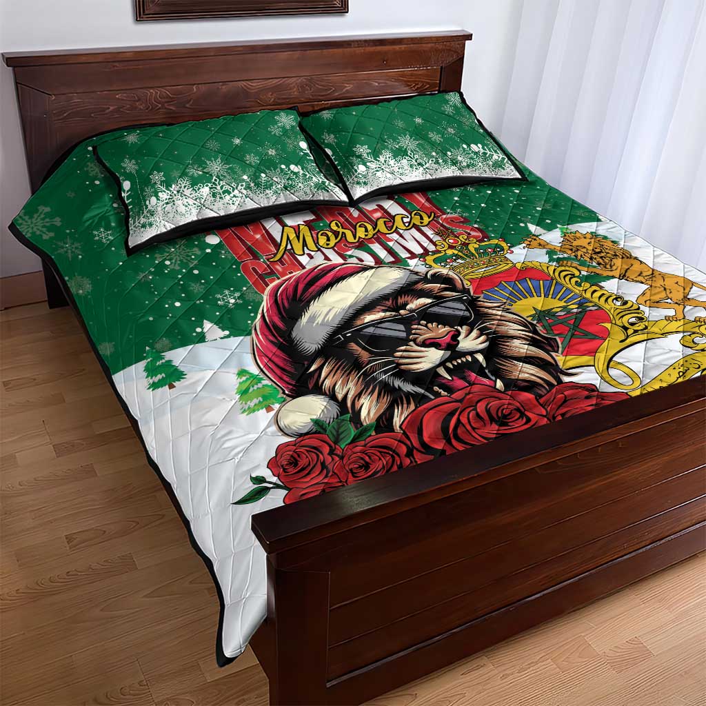 Morocco Christmas Quilt Bed Set Santa Lion With Rose Xmas Vibe LT01