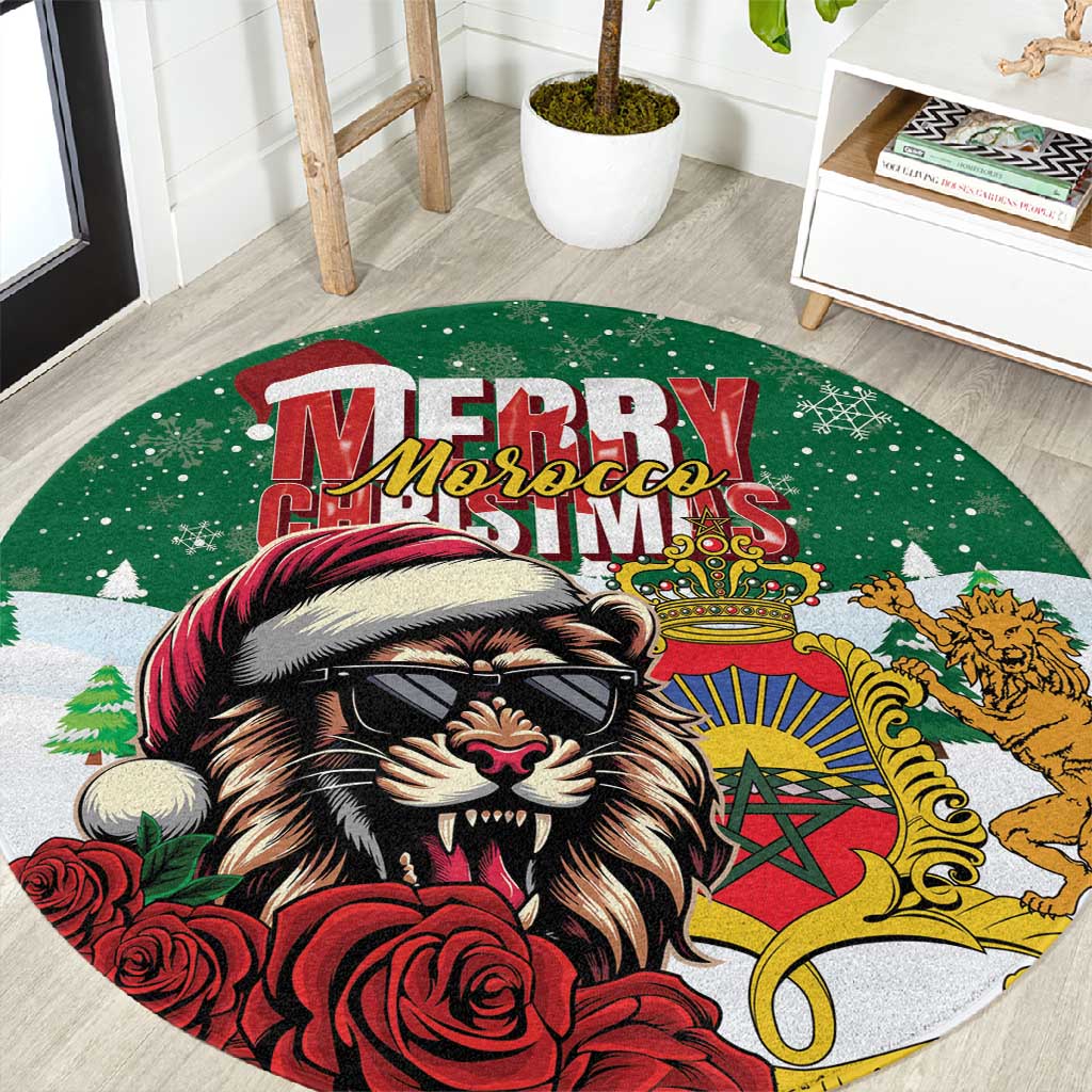 Morocco Christmas Round Carpet Santa Lion With Rose Xmas Vibe LT01