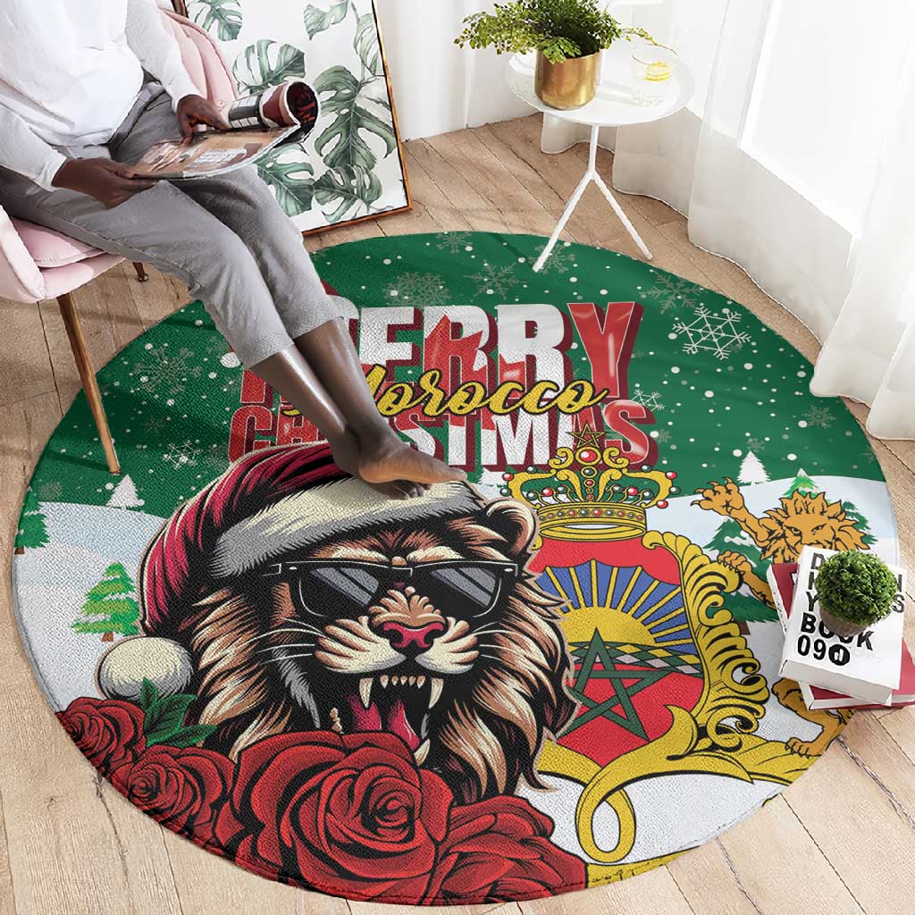 Morocco Christmas Round Carpet Santa Lion With Rose Xmas Vibe LT01
