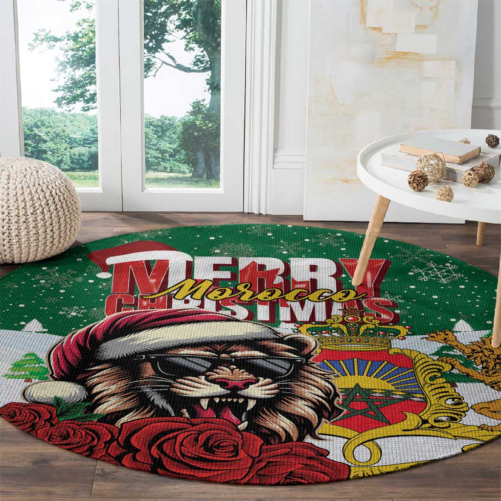 Morocco Christmas Round Carpet Santa Lion With Rose Xmas Vibe LT01