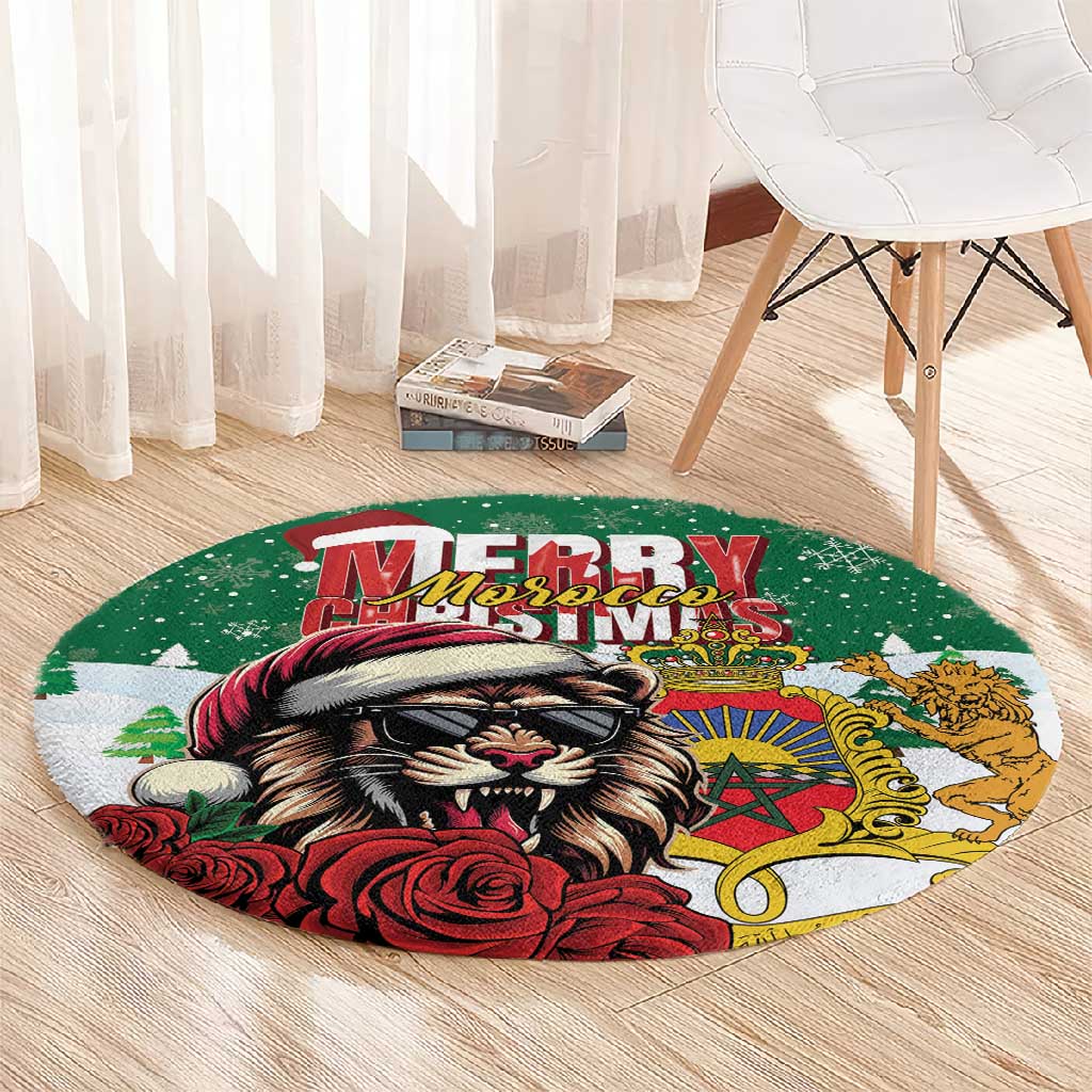 Morocco Christmas Round Carpet Santa Lion With Rose Xmas Vibe LT01