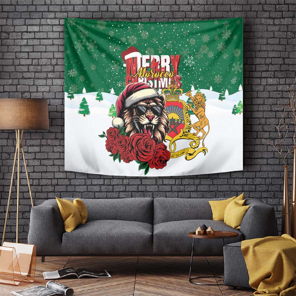 Morocco Christmas Tapestry Santa Lion With Rose Xmas Vibe LT01