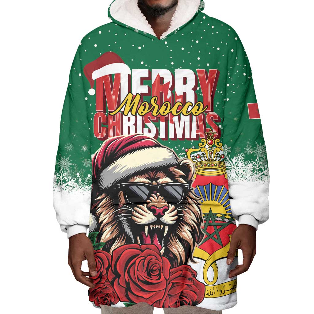 Morocco Christmas Wearable Blanket Hoodie Santa Lion With Rose Xmas Vibe LT01