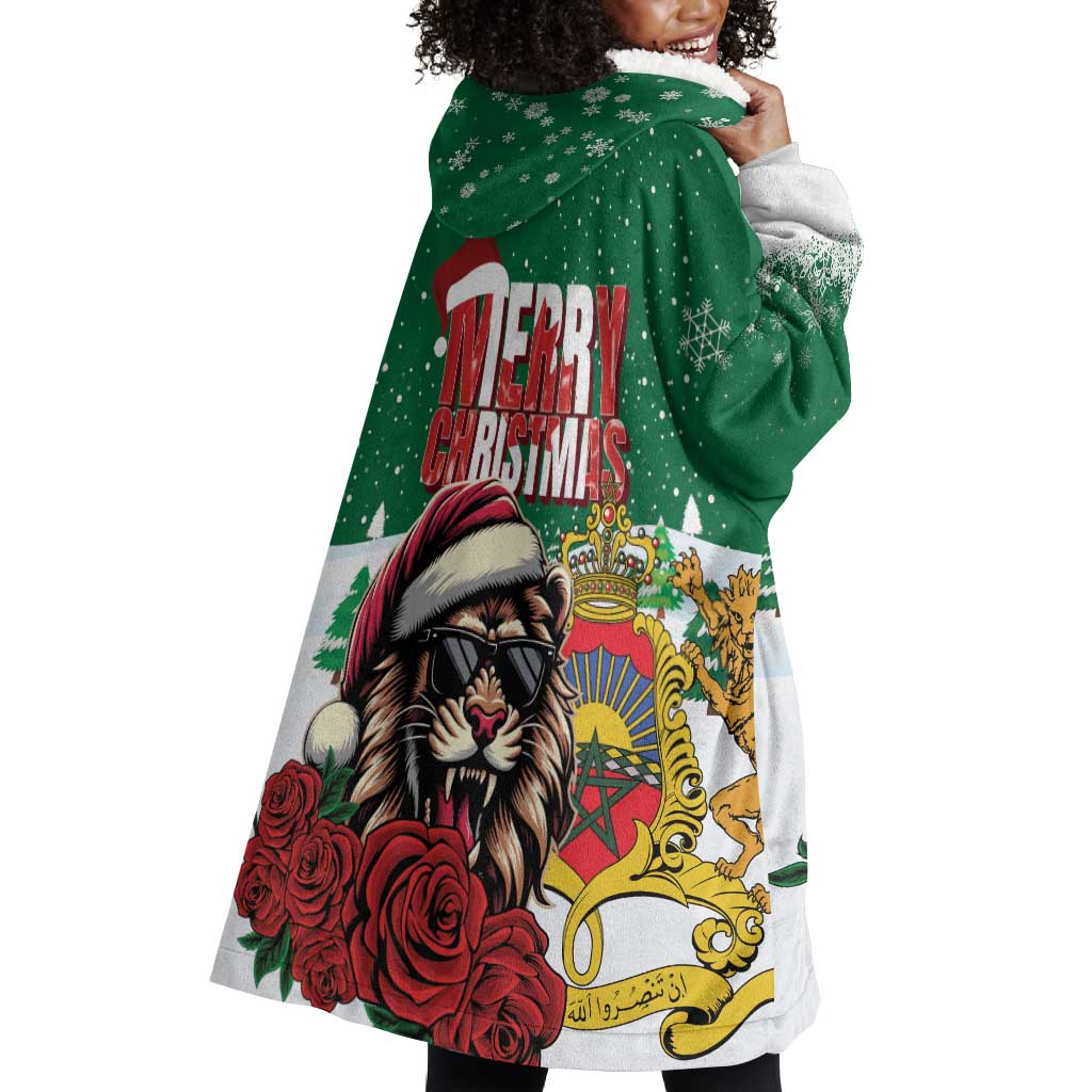 Morocco Christmas Wearable Blanket Hoodie Santa Lion With Rose Xmas Vibe LT01