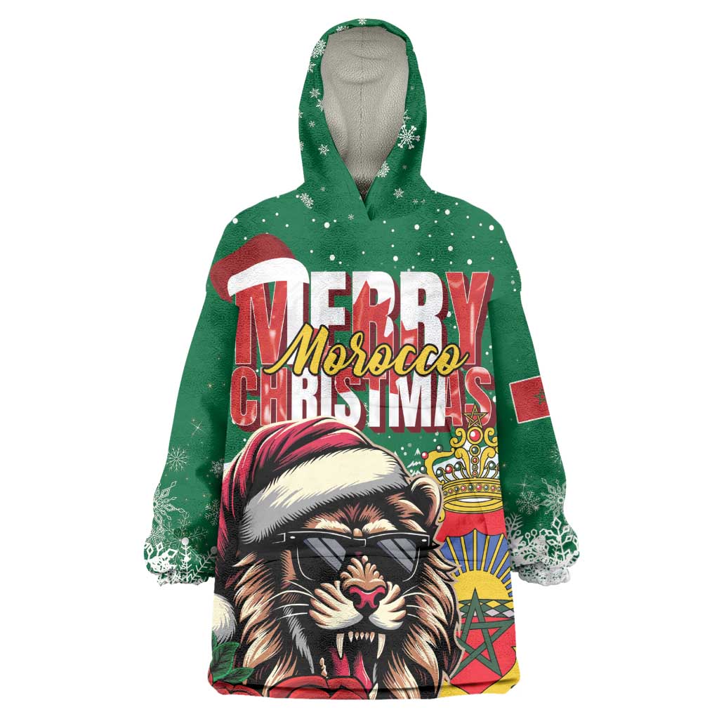 Morocco Christmas Wearable Blanket Hoodie Santa Lion With Rose Xmas Vibe LT01