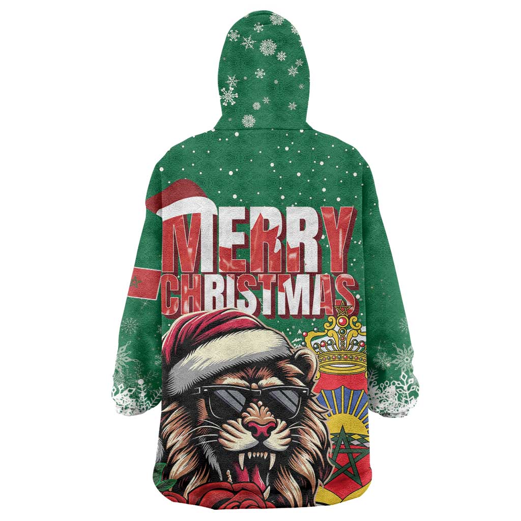 Morocco Christmas Wearable Blanket Hoodie Santa Lion With Rose Xmas Vibe LT01