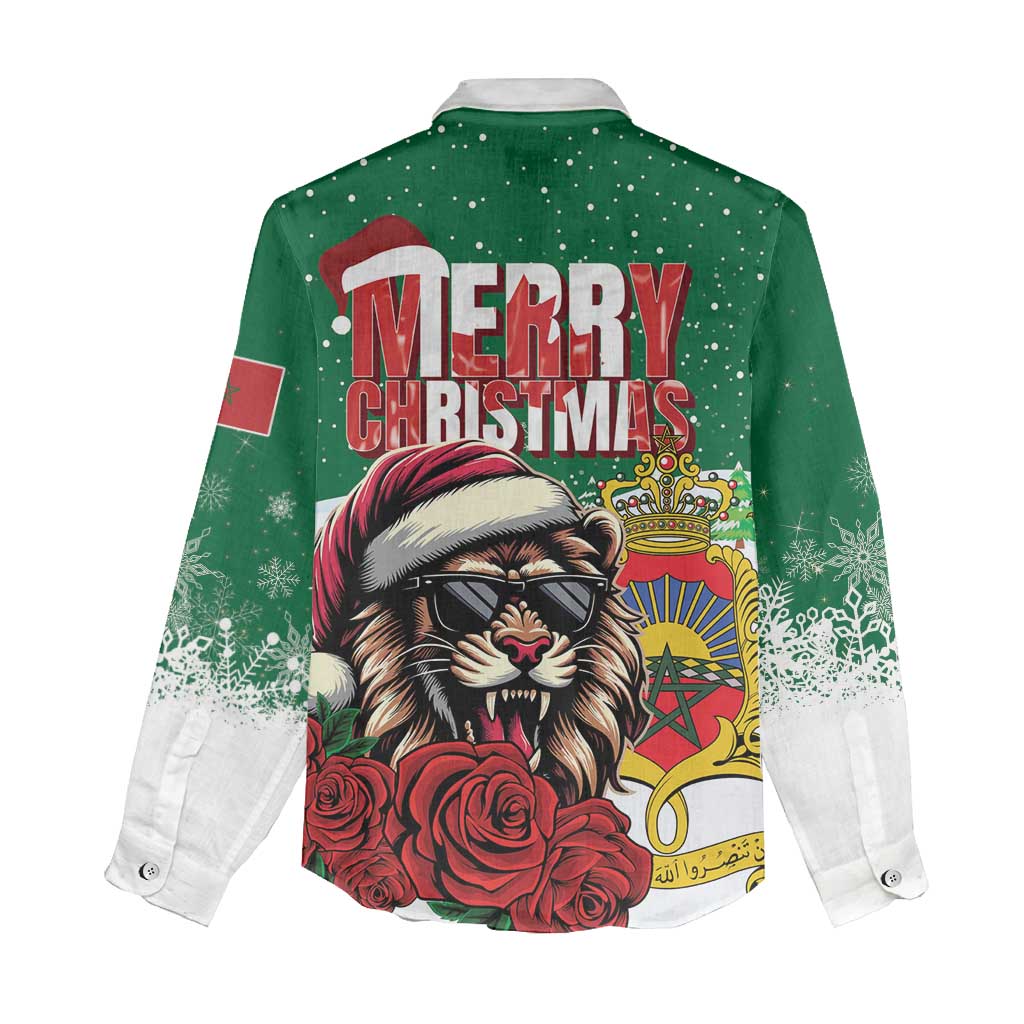 Morocco Christmas Women Casual Shirt Santa Lion With Rose Xmas Vibe LT01