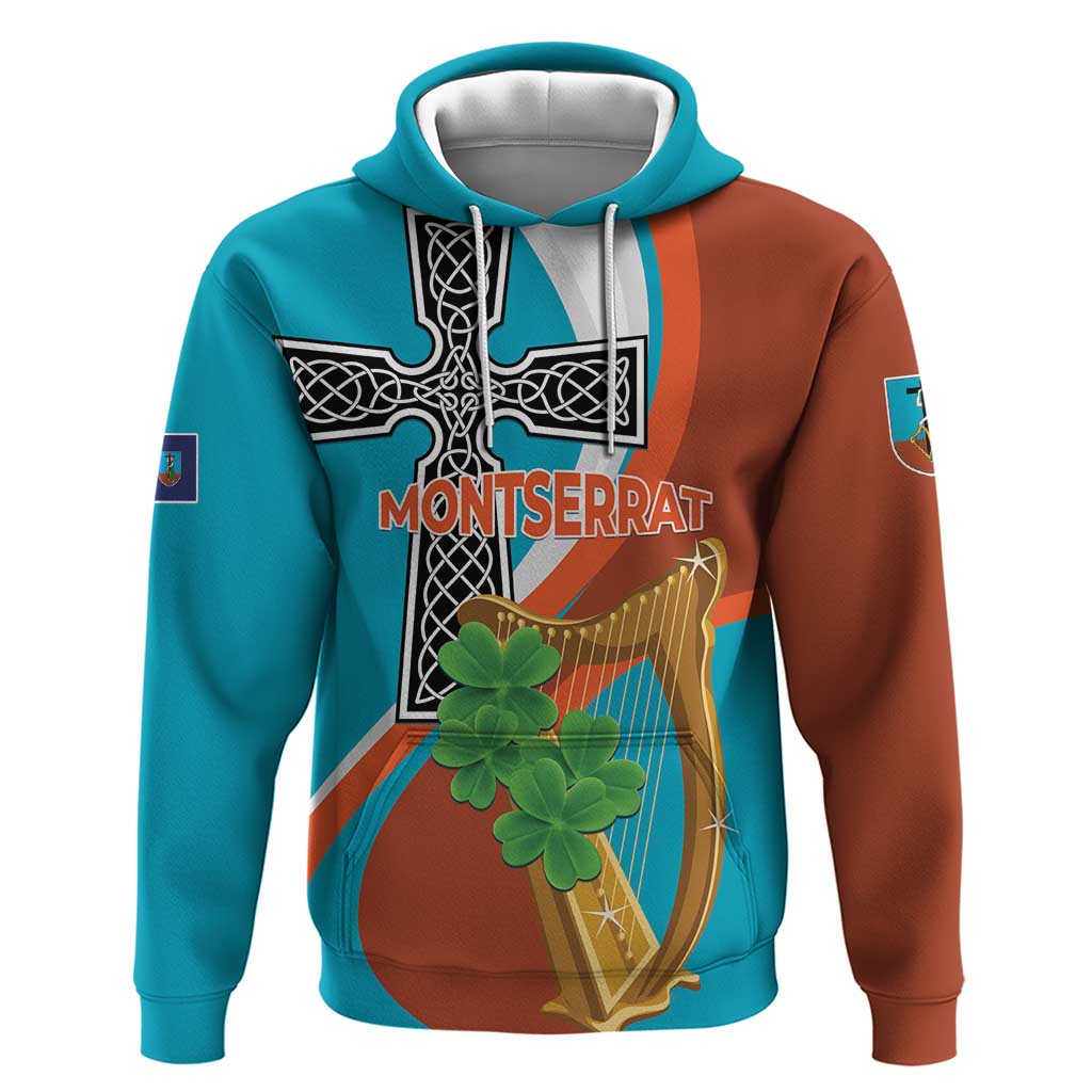 Personalised Montserrat Hoodie Gold Harp And Black Cross LT01