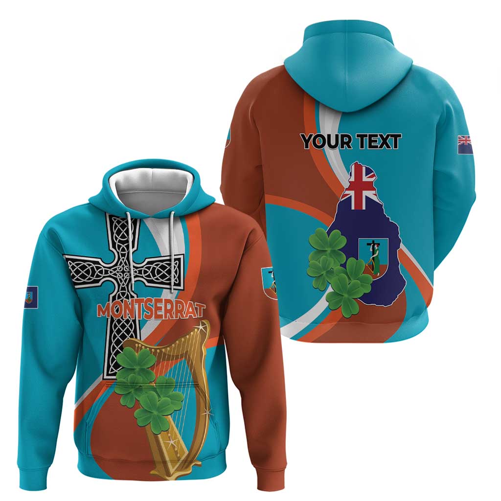Personalised Montserrat Hoodie Gold Harp And Black Cross LT01