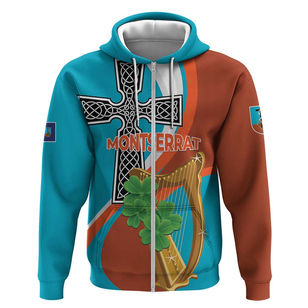 Personalised Montserrat Hoodie Gold Harp And Black Cross LT01
