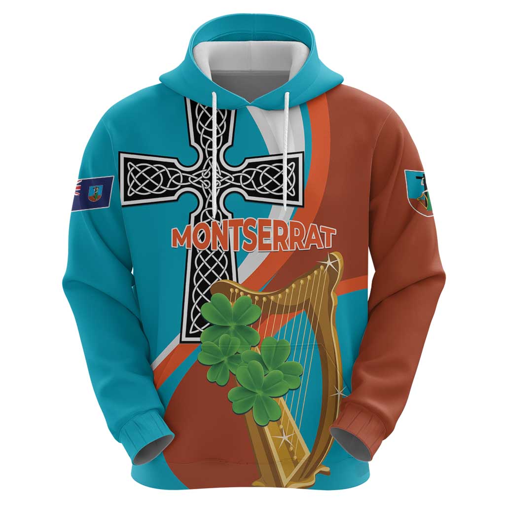 Personalised Montserrat Hoodie Gold Harp And Black Cross LT01