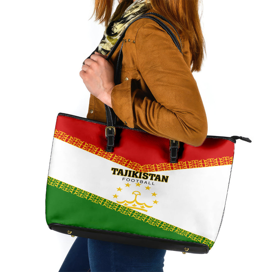 Tajikistan Football Leather Tote Bag Come On Tadzhikistan LT01