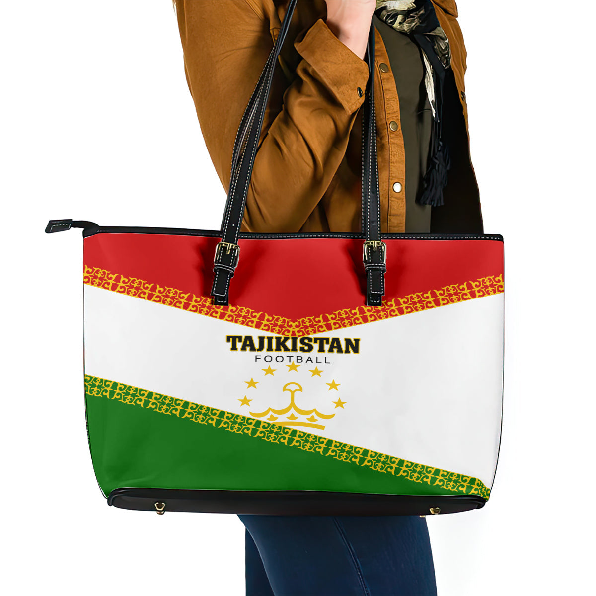 Tajikistan Football Leather Tote Bag Come On Tadzhikistan LT01