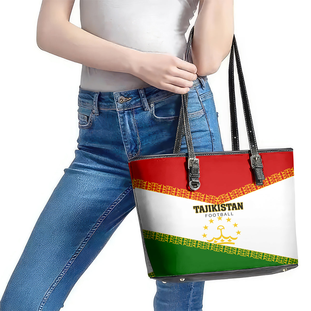 Tajikistan Football Leather Tote Bag Come On Tadzhikistan LT01