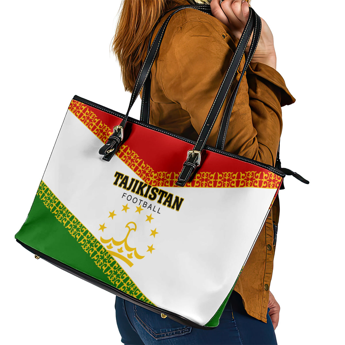 Tajikistan Football Leather Tote Bag Come On Tadzhikistan LT01
