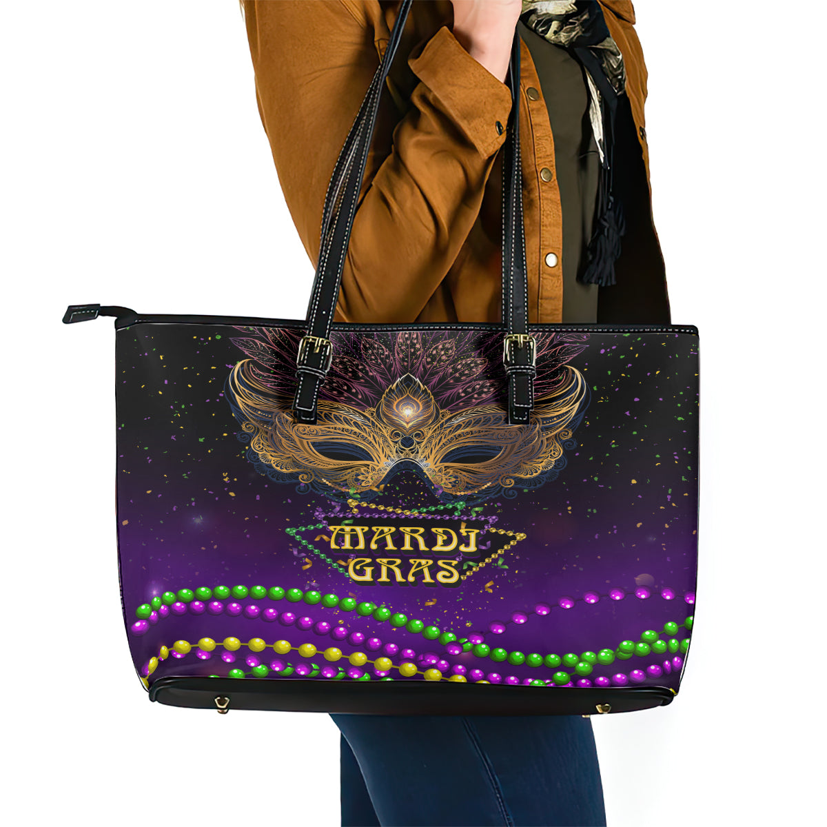 Mardi Gras 2024 Leather Tote Bag Carnival Mask Special Version LT01