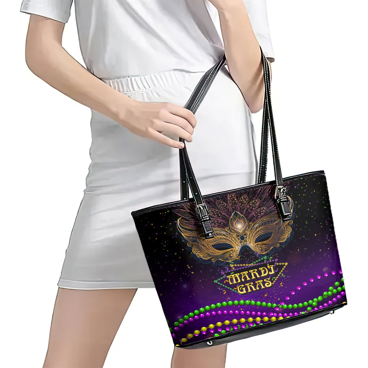 Mardi Gras 2024 Leather Tote Bag Carnival Mask Special Version LT01