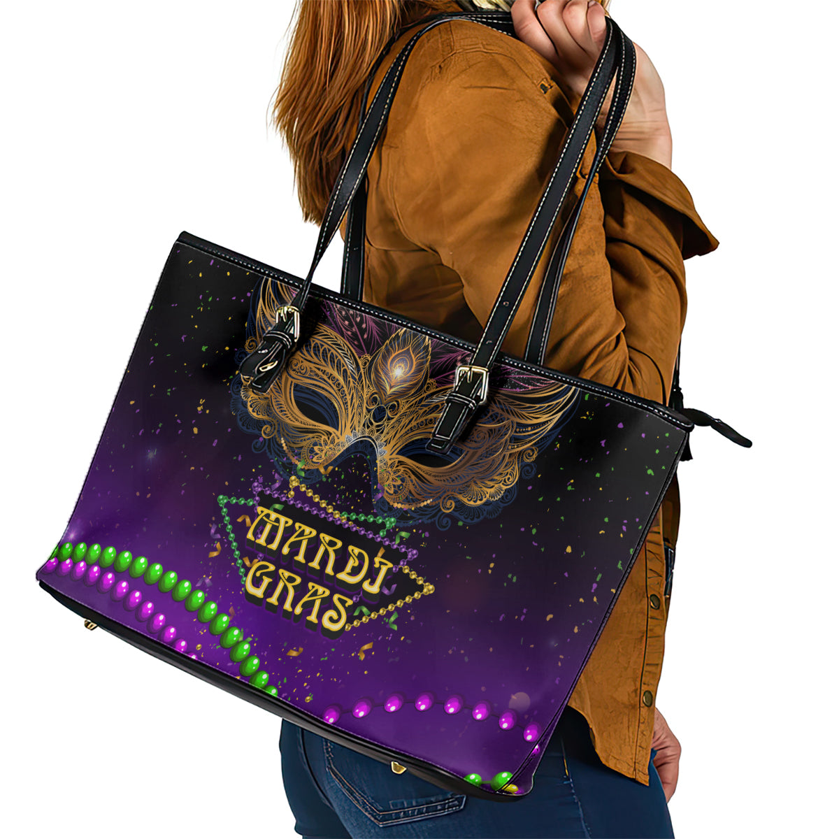Mardi Gras 2024 Leather Tote Bag Carnival Mask Special Version LT01
