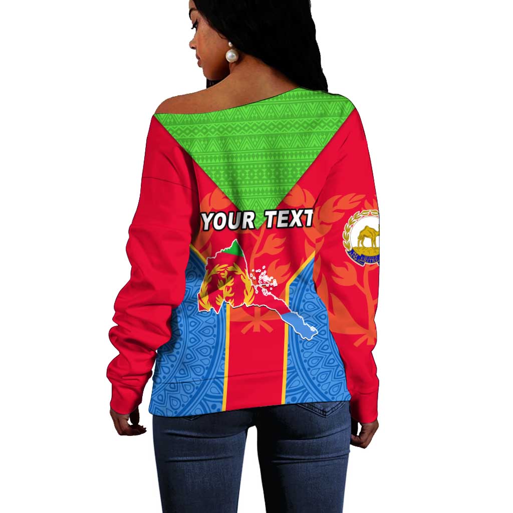 Custom Eritrea Off Shoulder Sweater with Eritrean Emblem Flag and African Pattern Design LT01