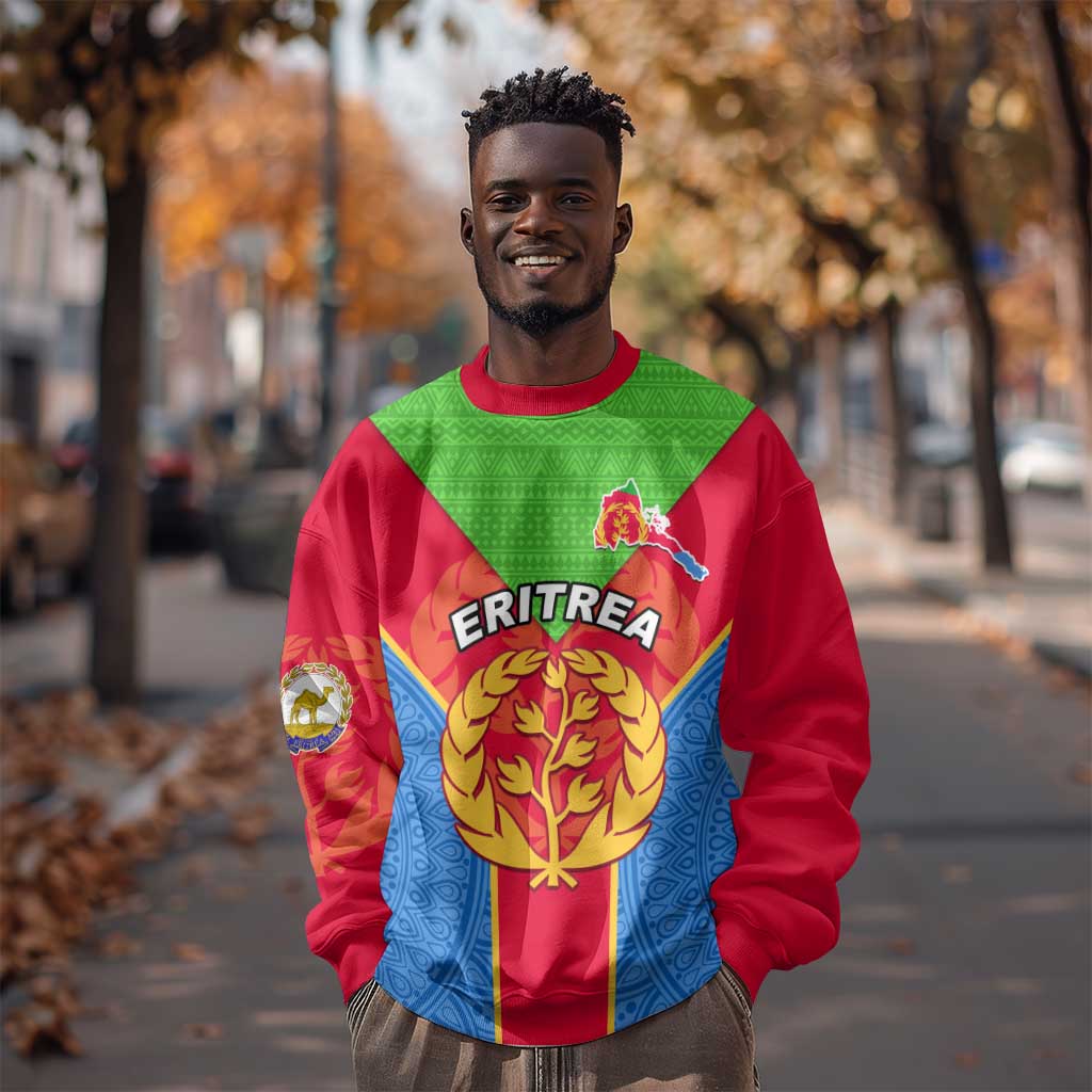 Custom Eritrea Sweatshirt with Eritrean Emblem Flag and African Pattern Design LT01