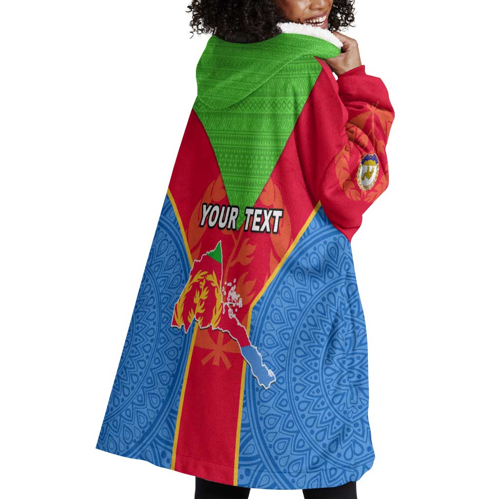 Custom Eritrea Wearable Blanket Hoodie with Eritrean Emblem Flag and African Pattern Design LT01