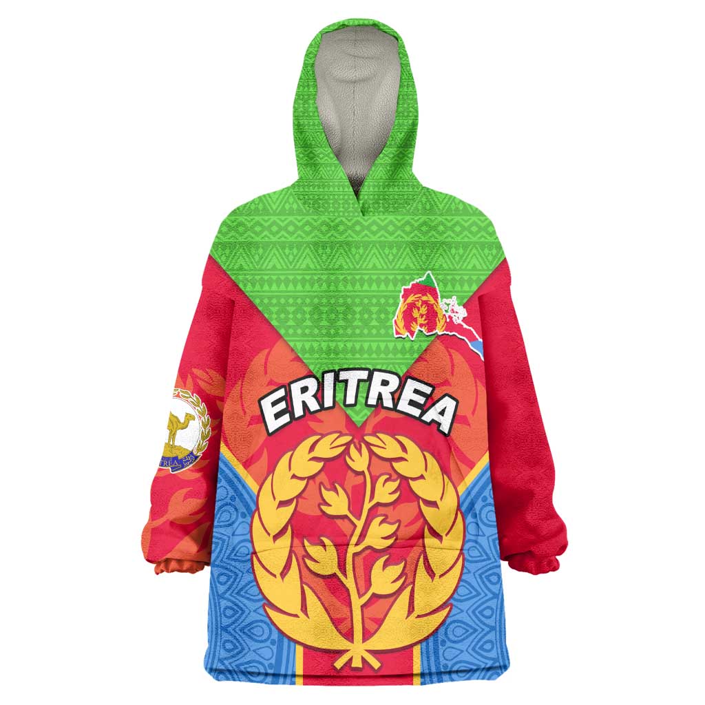 Custom Eritrea Wearable Blanket Hoodie with Eritrean Emblem Flag and African Pattern Design LT01