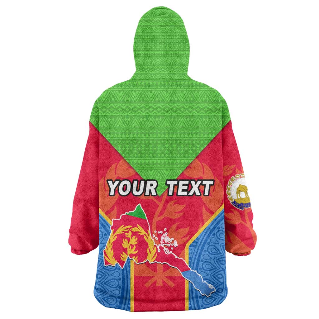 Custom Eritrea Wearable Blanket Hoodie with Eritrean Emblem Flag and African Pattern Design LT01