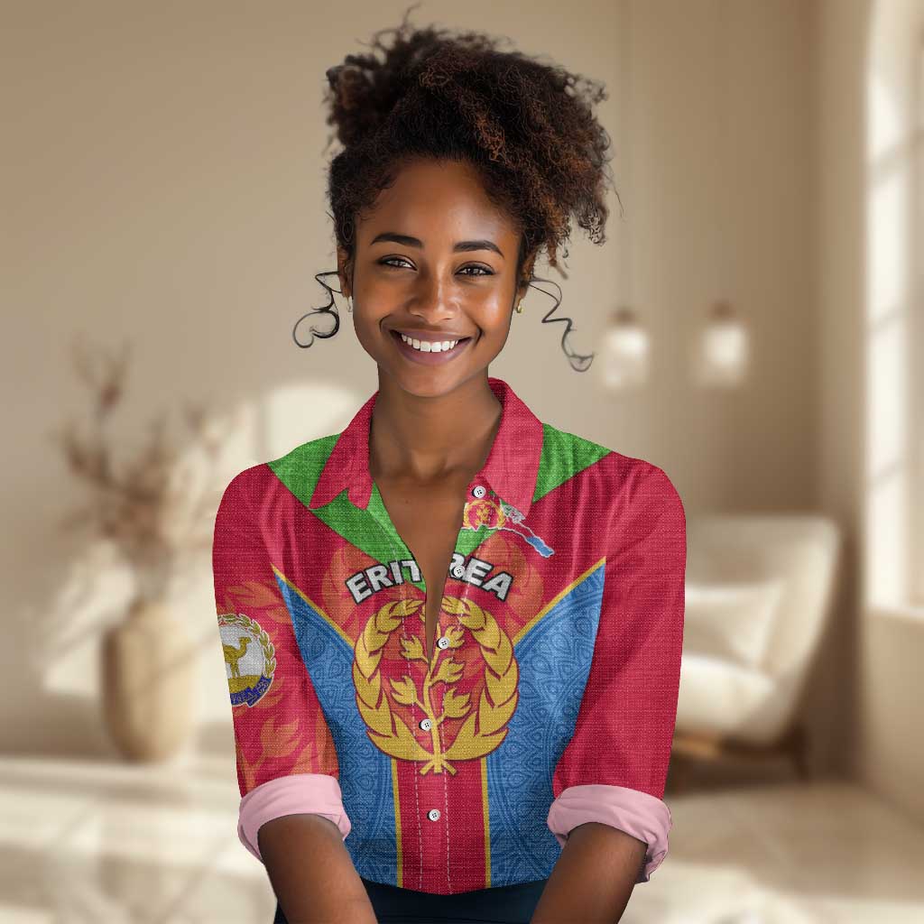 Custom Eritrea Women Casual Shirt with Eritrean Emblem Flag and African Pattern Design LT01