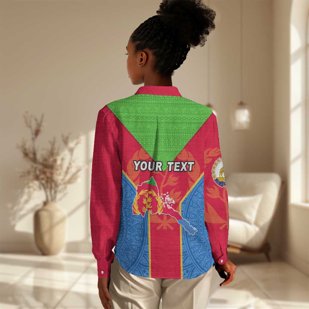 Custom Eritrea Women Casual Shirt with Eritrean Emblem Flag and African Pattern Design LT01