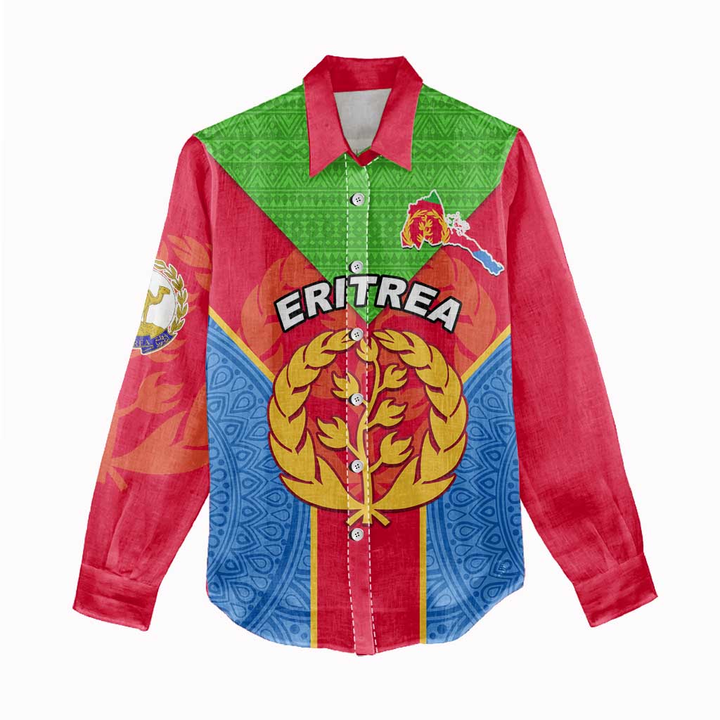Custom Eritrea Women Casual Shirt with Eritrean Emblem Flag and African Pattern Design LT01