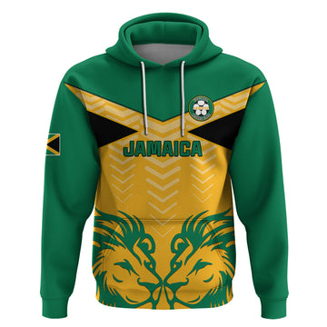 Personalised Jamaica Football Hoodie Reggae Girlz Lion Sporty Style LT01