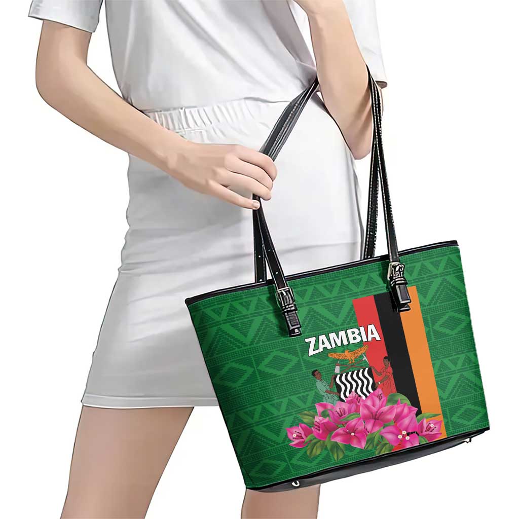 Zambia Leather Tote Bag Icitungu ca Zambia Bougainvillea LT01