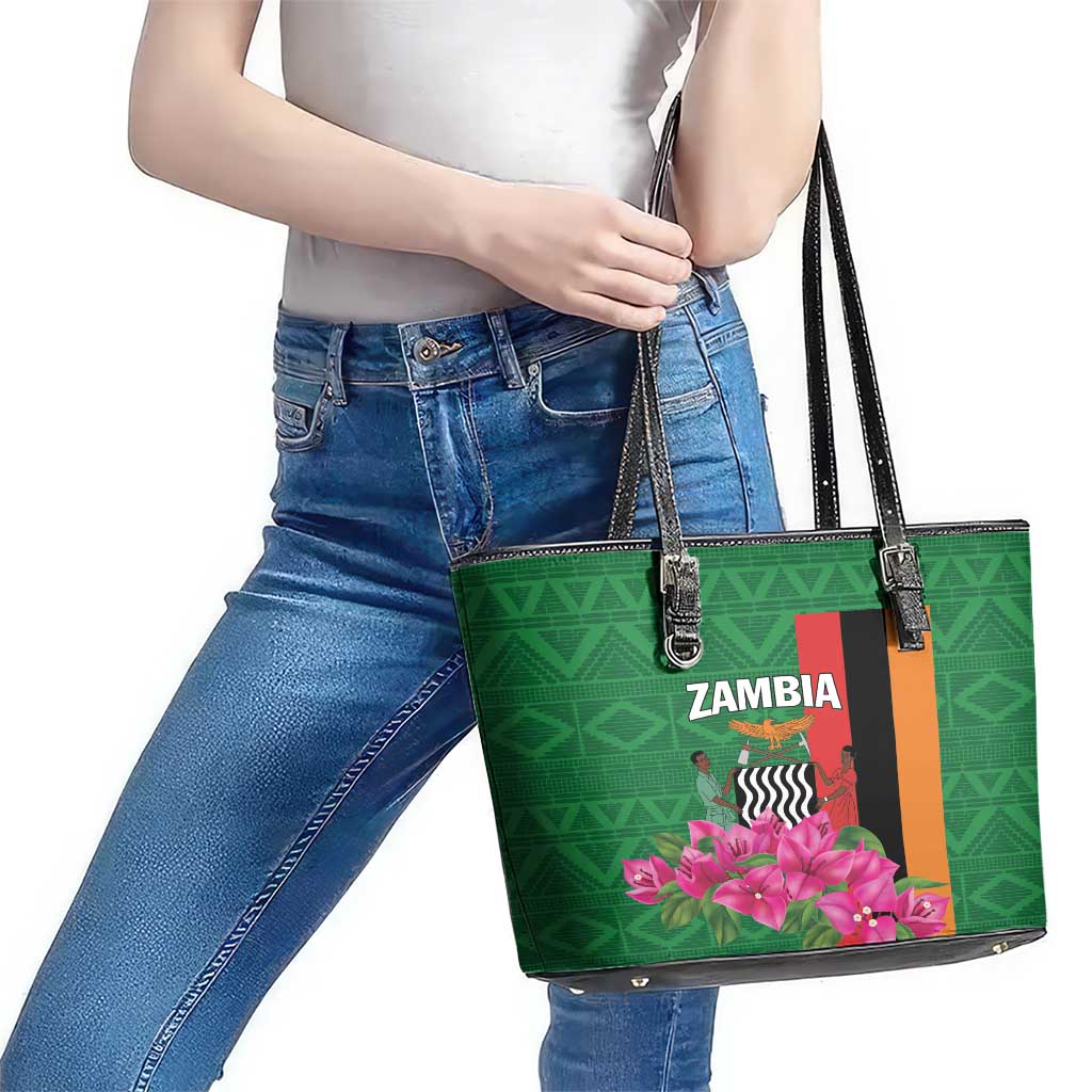 Zambia Leather Tote Bag Icitungu ca Zambia Bougainvillea LT01