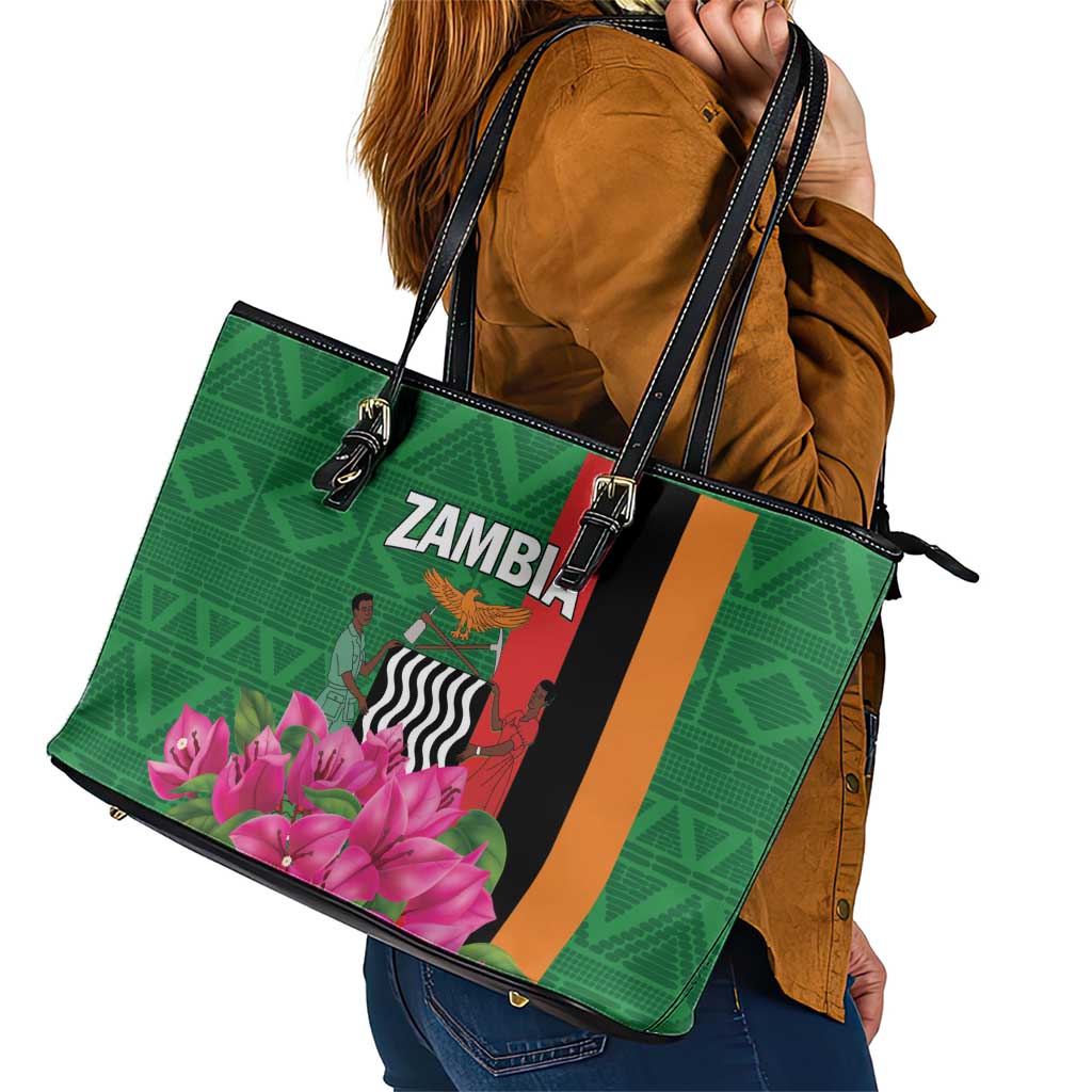 Zambia Leather Tote Bag Icitungu ca Zambia Bougainvillea LT01