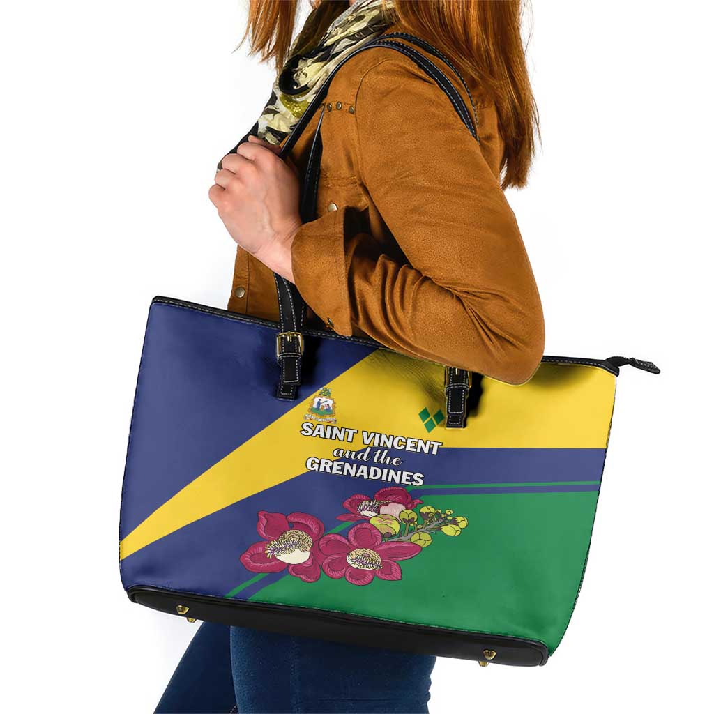 Saint Vincent and the Grenadines Leather Tote Bag Pax et Justitia Cannonball Flower LT01