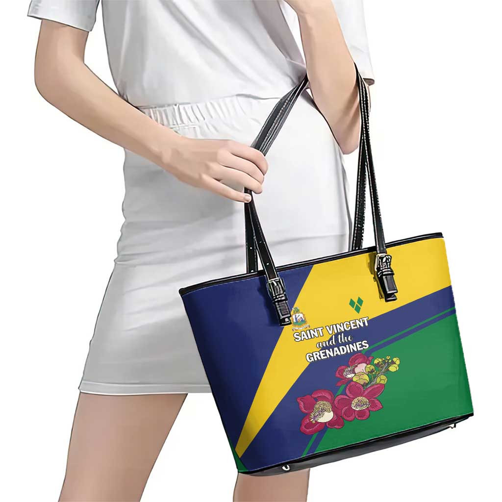 Saint Vincent and the Grenadines Leather Tote Bag Pax et Justitia Cannonball Flower LT01