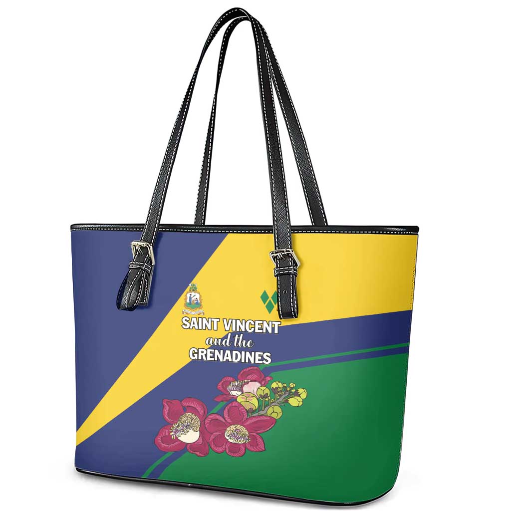 Saint Vincent and the Grenadines Leather Tote Bag Pax et Justitia Cannonball Flower LT01