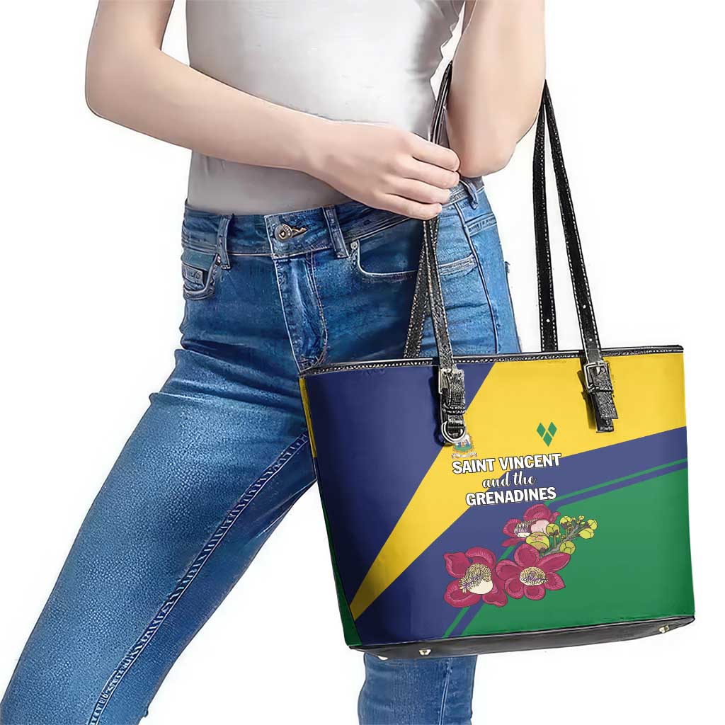 Saint Vincent and the Grenadines Leather Tote Bag Pax et Justitia Cannonball Flower LT01