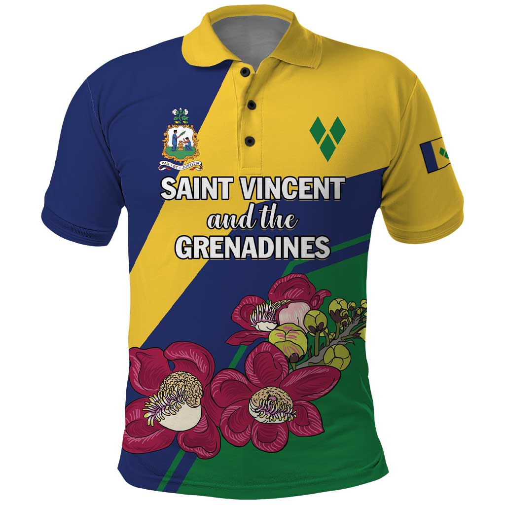 Personalized Saint Vincent and the Grenadines Polo Shirt Pax et Justitia Cannonball Flower LT01