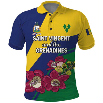 Personalized Saint Vincent and the Grenadines Polo Shirt Pax et Justitia Cannonball Flower LT01