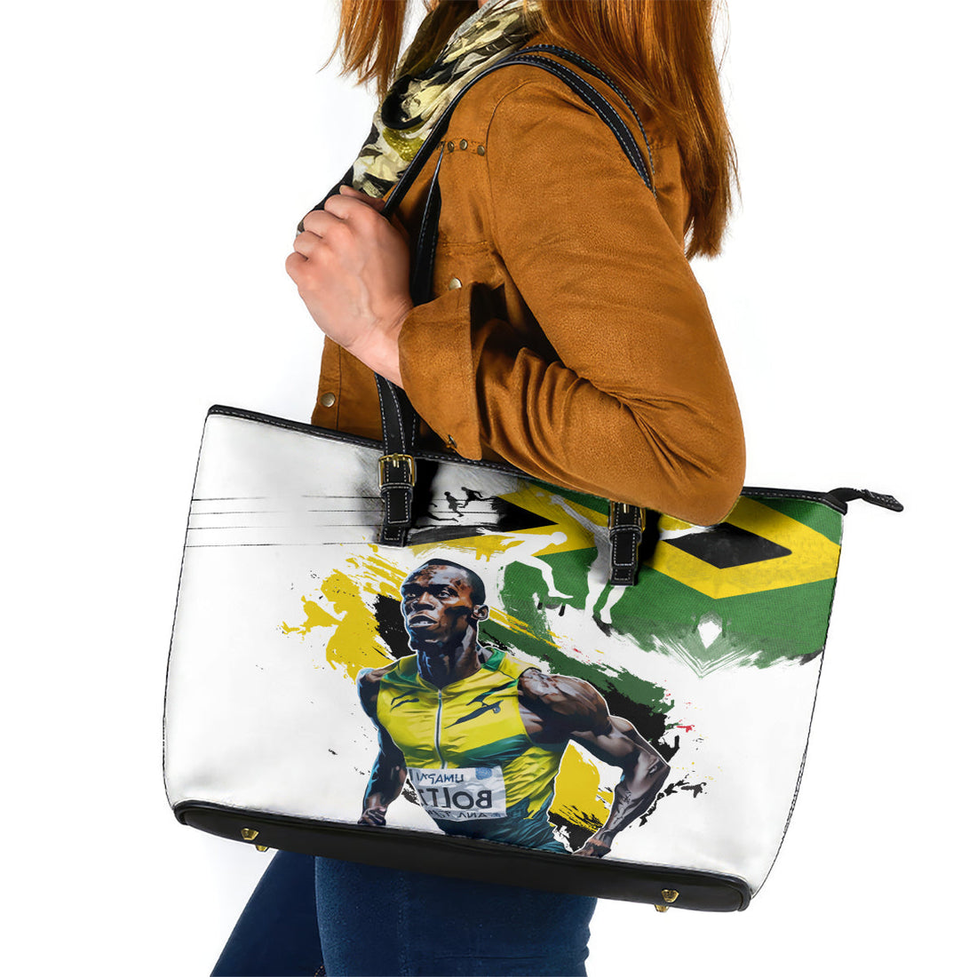 Jamaica Leather Tote Bag Proud to be Lightning Bolt LT03