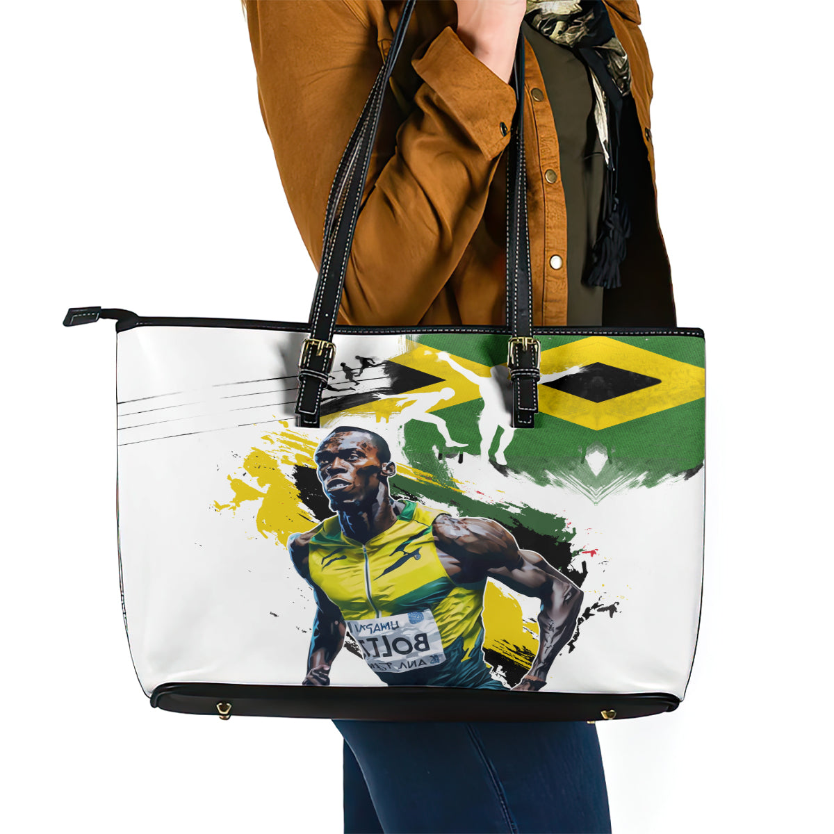 Jamaica Leather Tote Bag Proud to be Lightning Bolt LT03