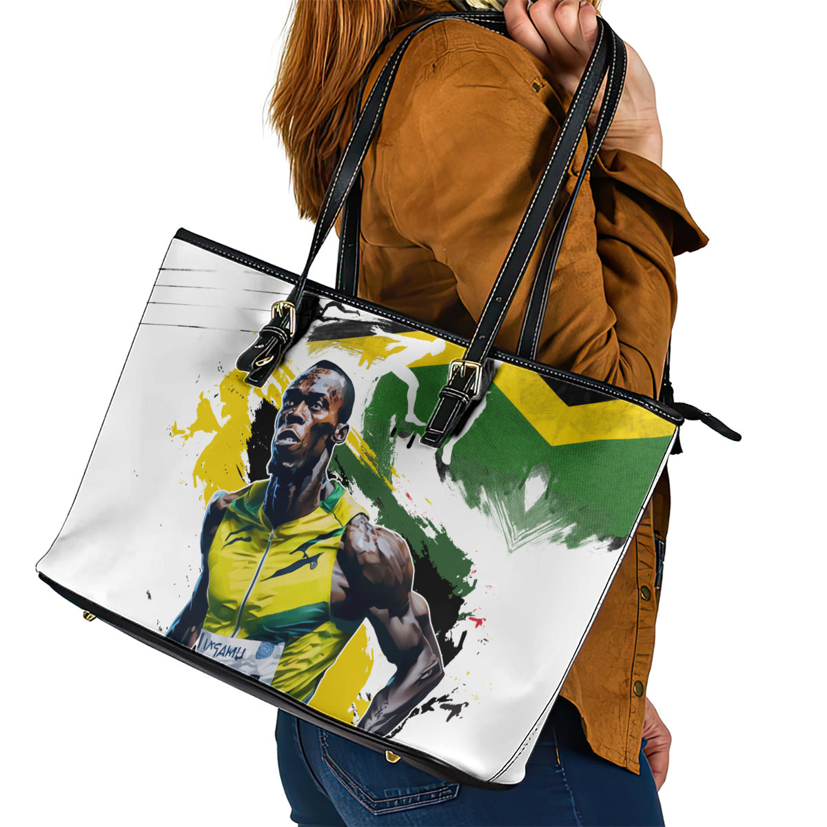 Jamaica Leather Tote Bag Proud to be Lightning Bolt LT03