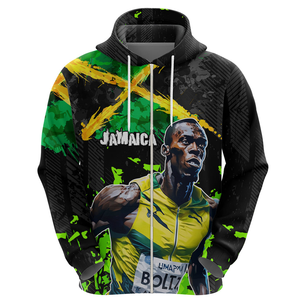 Jamaica Lightning Bolt Hoodie Proud of Jumieka Splash Style Black Color LT03