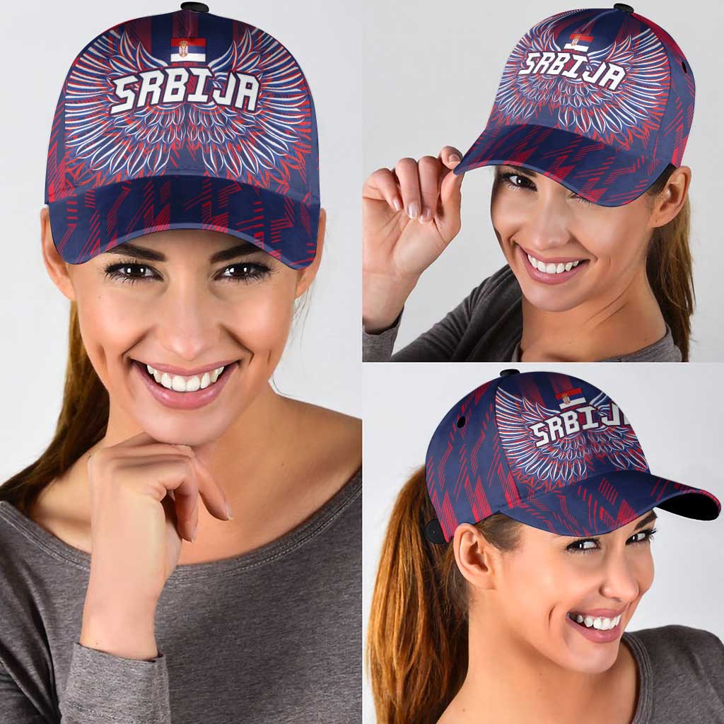 Serbia Sport Fan Jersey Classic Cap Eagle Wings with Sporty Stripes Style LT03