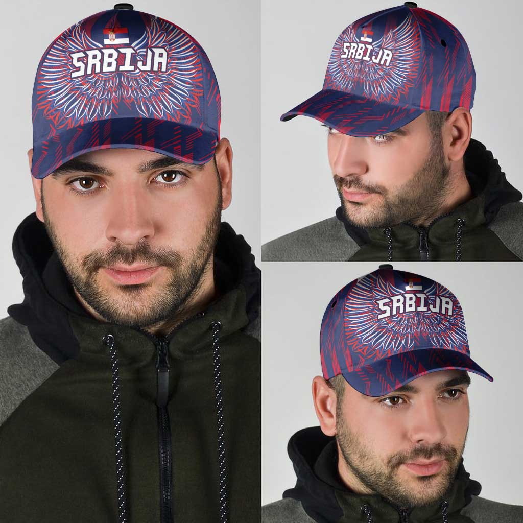 Serbia Sport Fan Jersey Classic Cap Eagle Wings with Sporty Stripes Style LT03