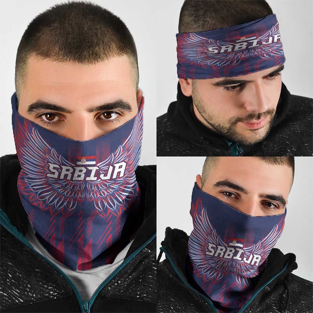 Serbia Sport Fan Jersey Neck Gaiter Eagle Wings with Sporty Stripes Style LT03