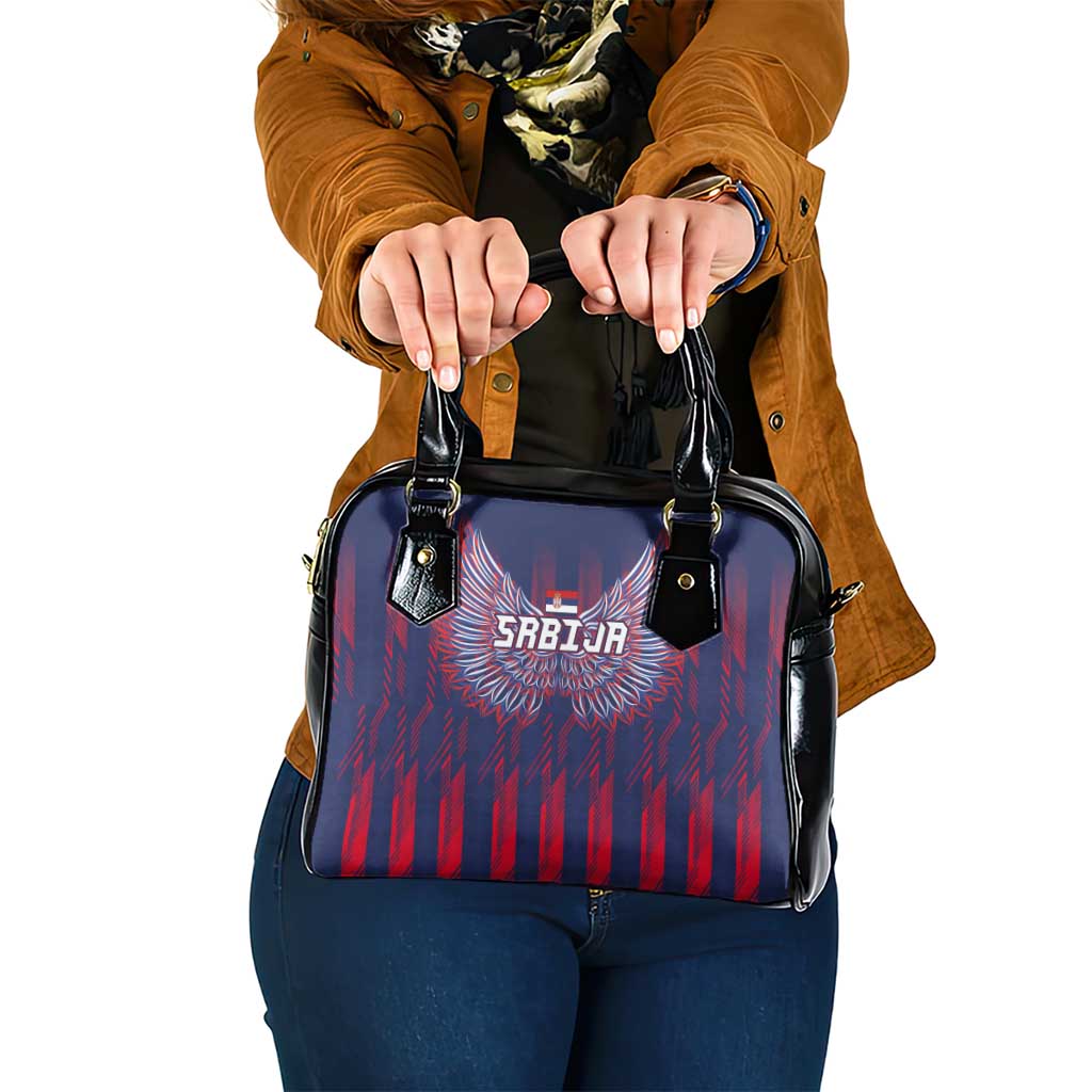 Serbia Sport Fan Jersey Shoulder Handbag Eagle Wings with Sporty Stripes Style LT03
