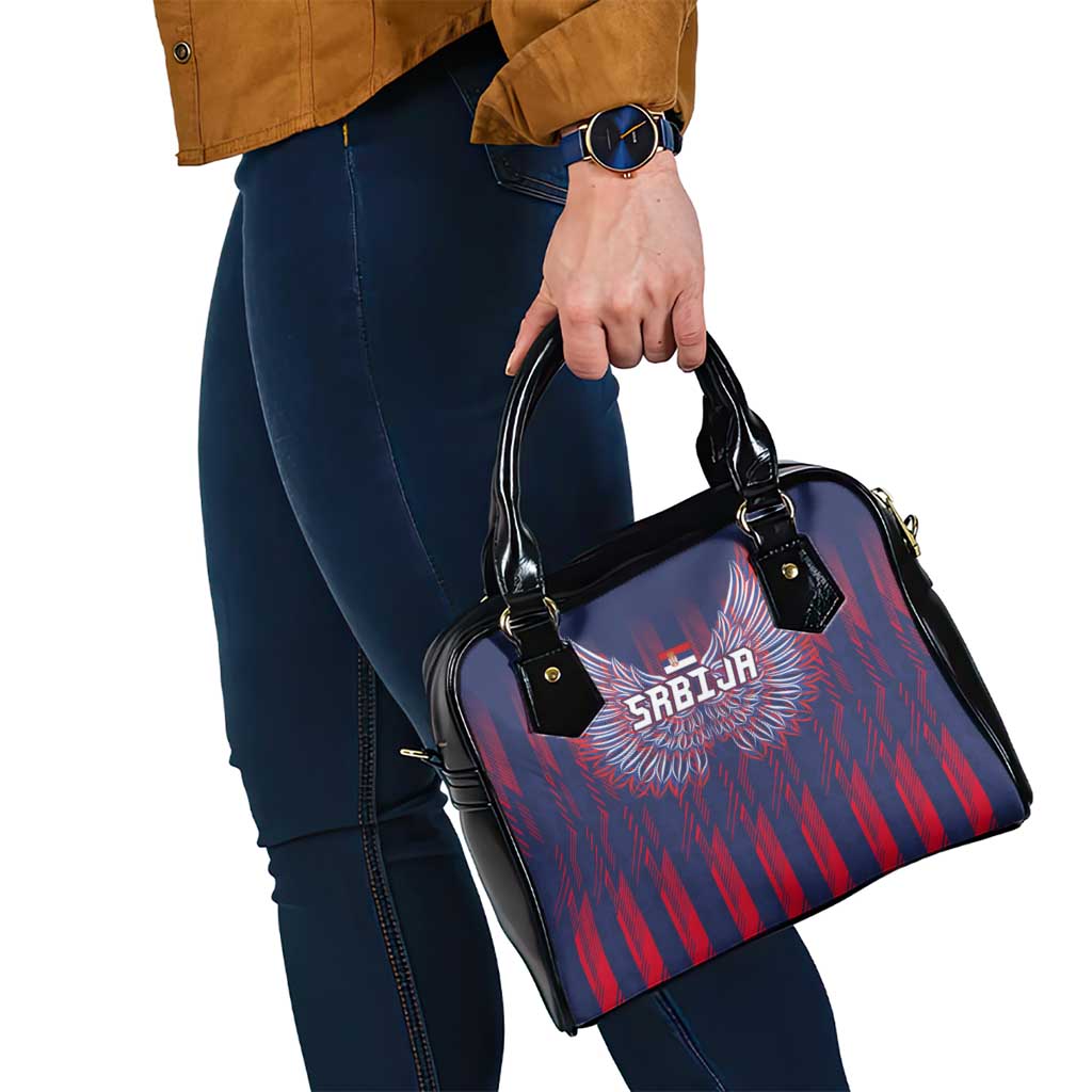 Serbia Sport Fan Jersey Shoulder Handbag Eagle Wings with Sporty Stripes Style LT03